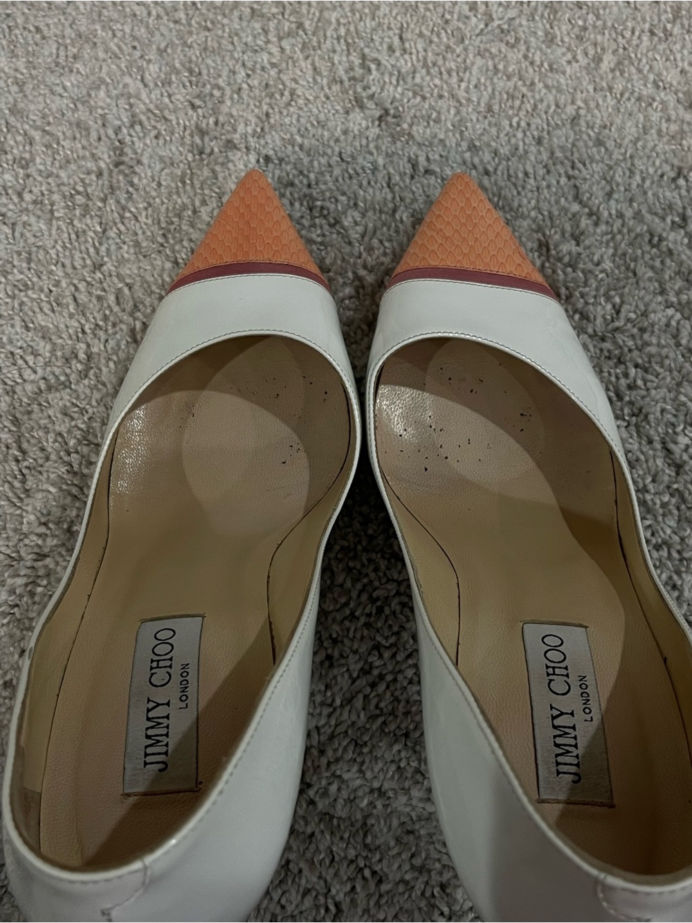 Jimmy Choo Capri White Sorbet & Grapefruit Pointy Toe Pumps, Size 40 - Picture 6 of 7